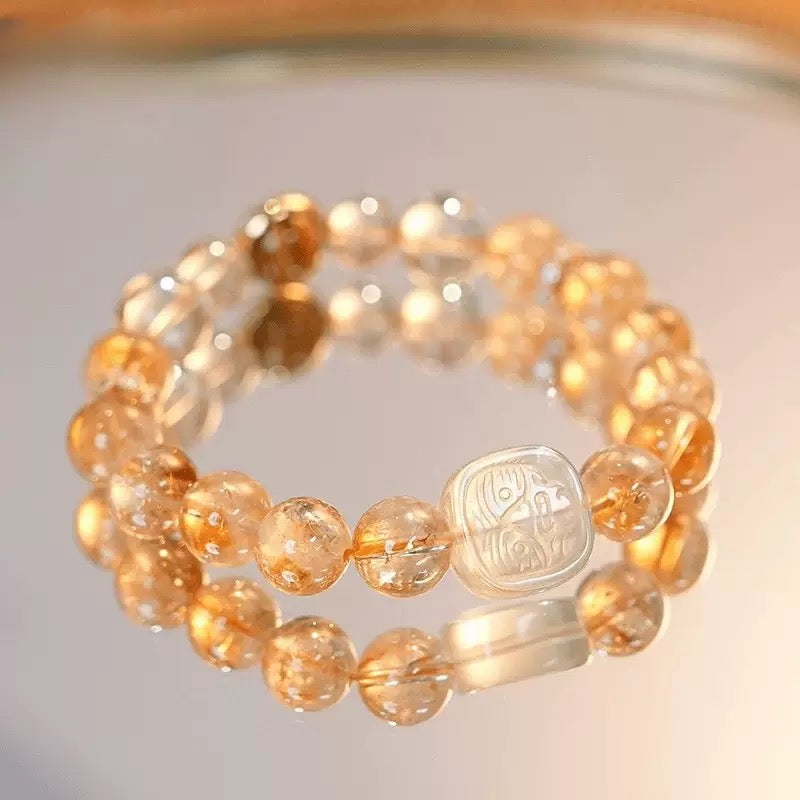 Citrine Tiger Eye Stone Bracelet | Protection & Healing Crystal Jewelry | 10mm Gemstone Beaded Adjustable Bracelet | Lucky Fortune Gem Gift for Men & Women