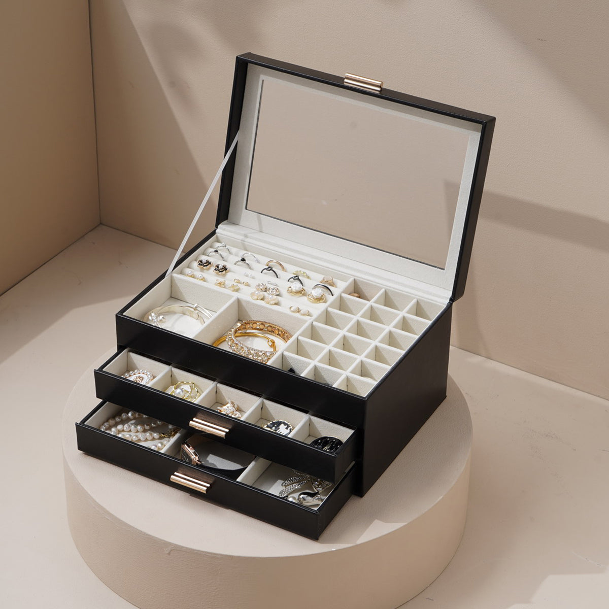 3-Layer Faux Leather Jewelry Box