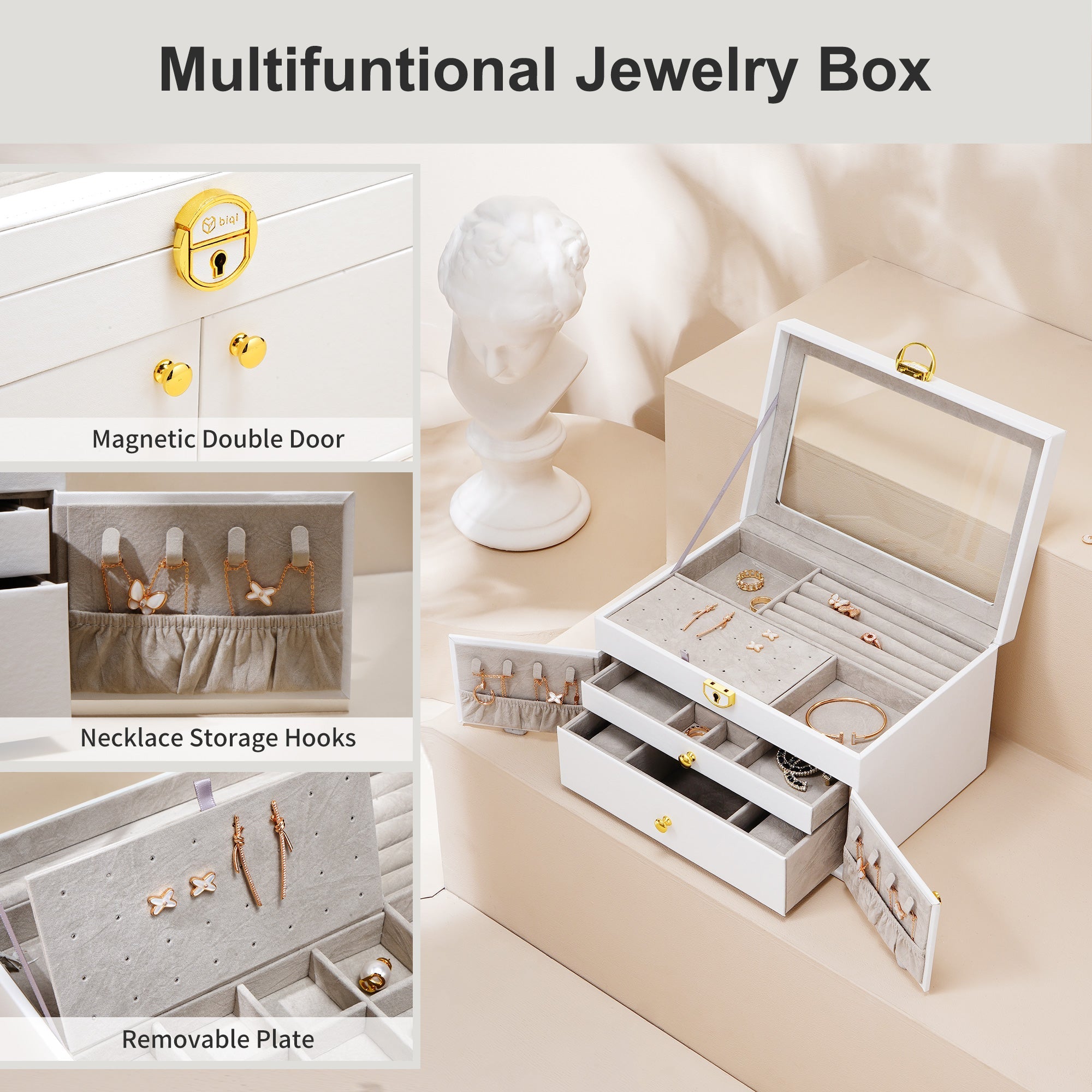 Clear Lid Jewelry Box 3 Layers Jewelry Organizer