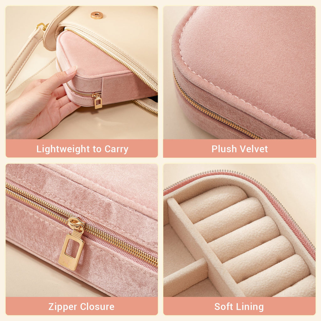 CASEGRACE Travel Zippered Plush Velvet Jewelry Box Earring Case