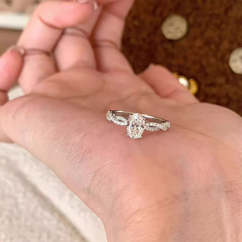 Oval Cut Moissanite Ring Adjustable Open 925 Sterling Silver Engagement & Anniversary Ring 14K White Gold-Plated