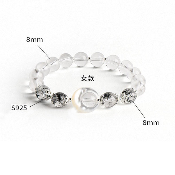 8mm Healing Obsidian White Crystal Bracelet ,Natural White Shell Star Moon Bead Stone Handmade Stretch Wrist Jewelry Gift for Women