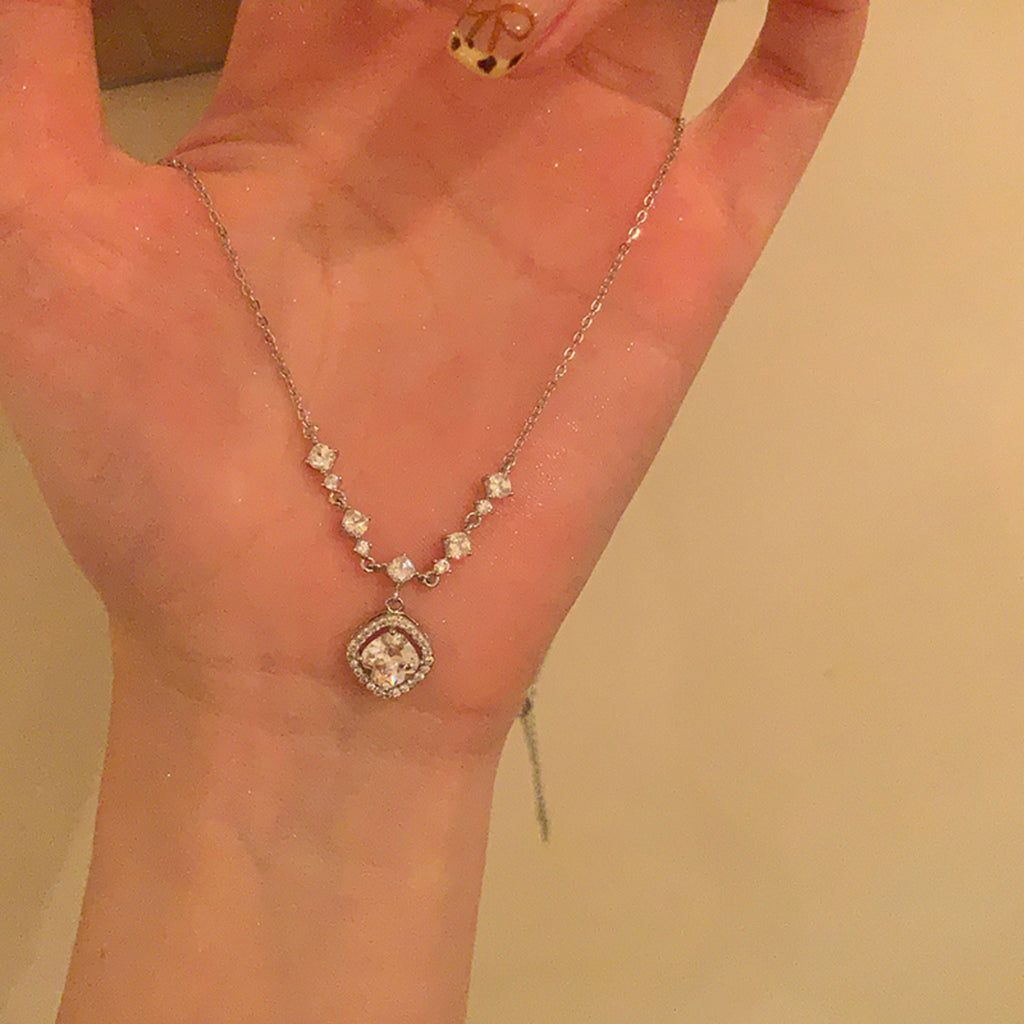 Dainty Sugar Cube Pendant Necklace for Women,Adjustable Chain Stylish Crystal Pendant