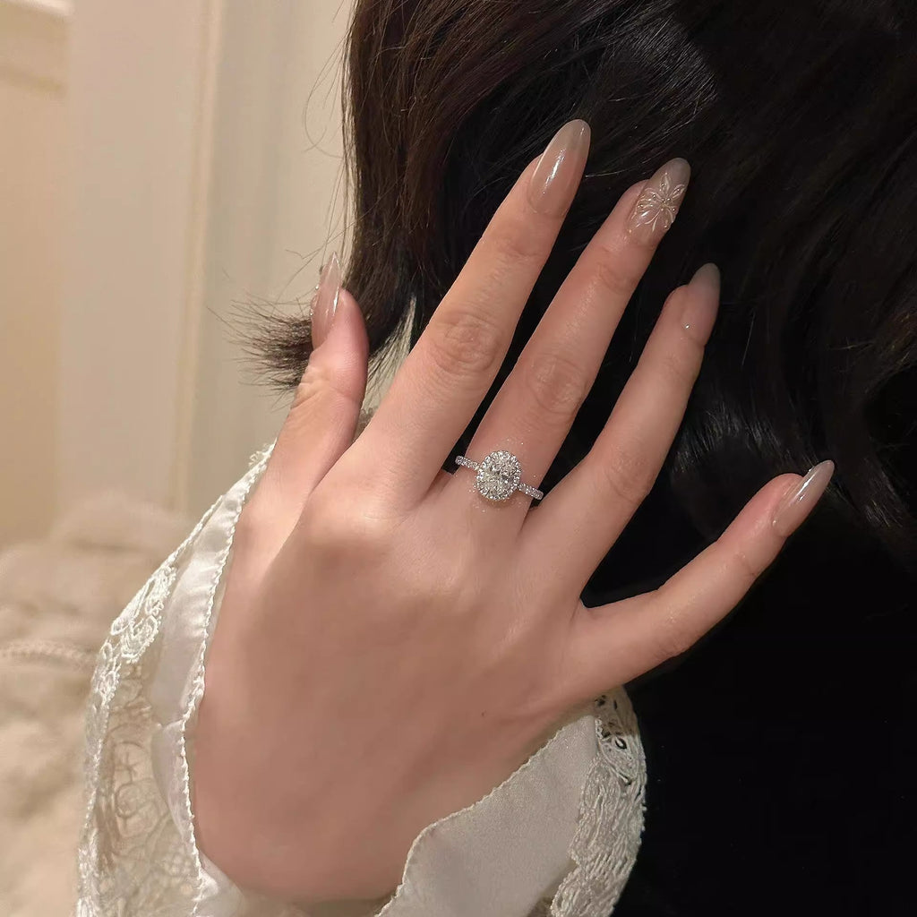 925 Sterling Silver Oval Cut Moissanite Ring Adjustable 14K White Gold-Plated Ring