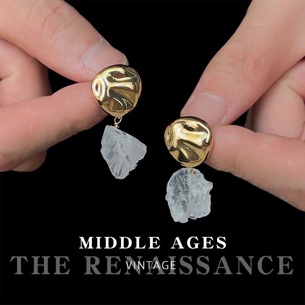 1 Pair Gold Metal Earrings for Women, Lightweight white crystal stone Stud Earrings