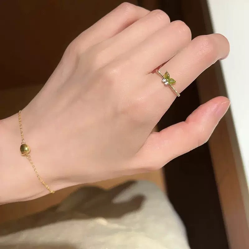 Butterfly Ring 14K Gold Plated Open End Zirconia Ring, Exquisite Stylish Stackable