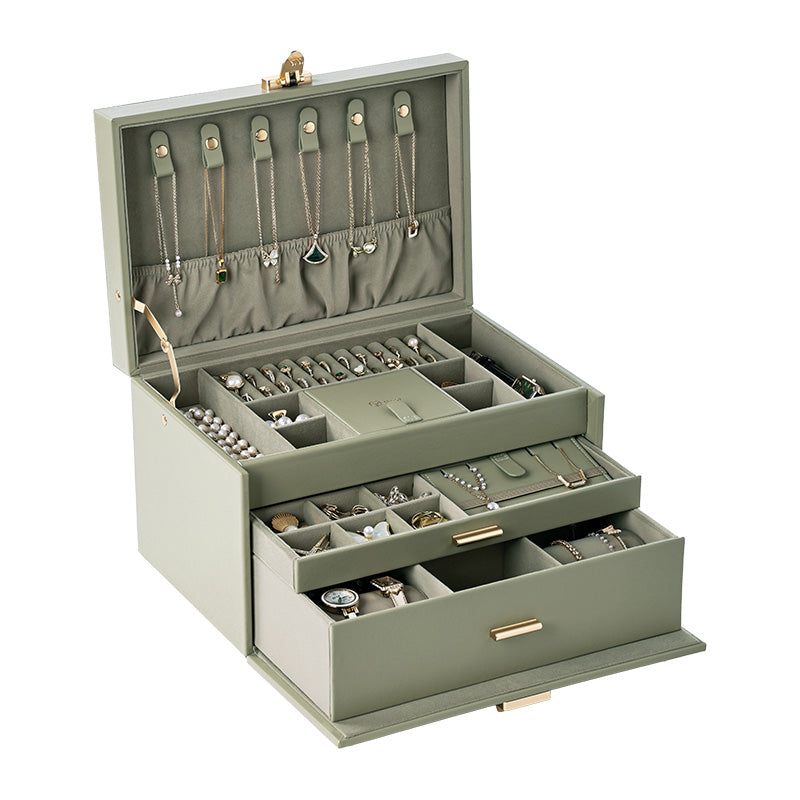 3-Tier Jewelry Organizer Box with 2 Drawers,Large Storage Capacity