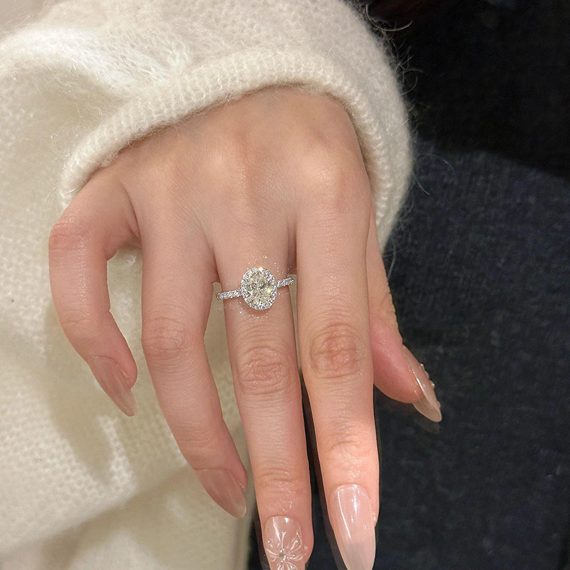 925 Sterling Silver Oval Cut Moissanite Ring Adjustable 14K White Gold-Plated Ring