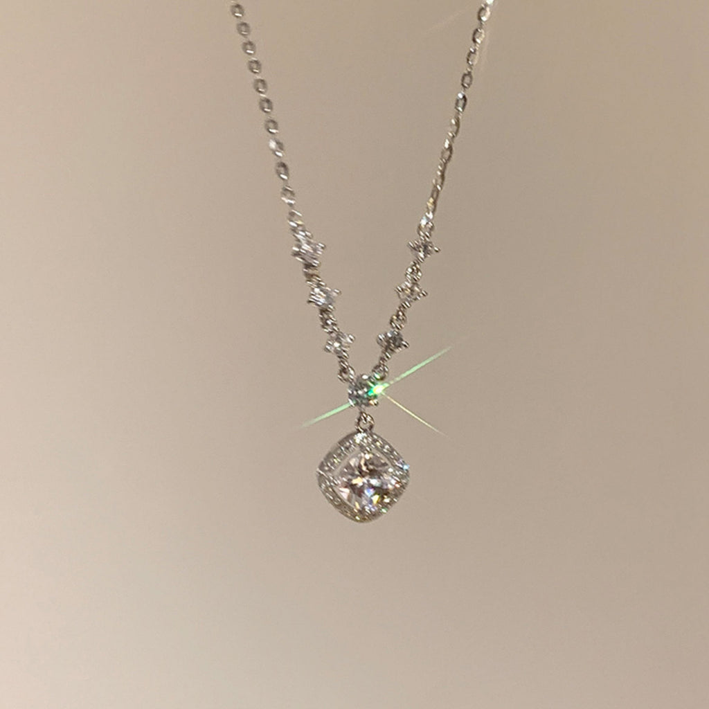 Dainty Sugar Cube Pendant Necklace for Women,Adjustable Chain Stylish Crystal Pendant