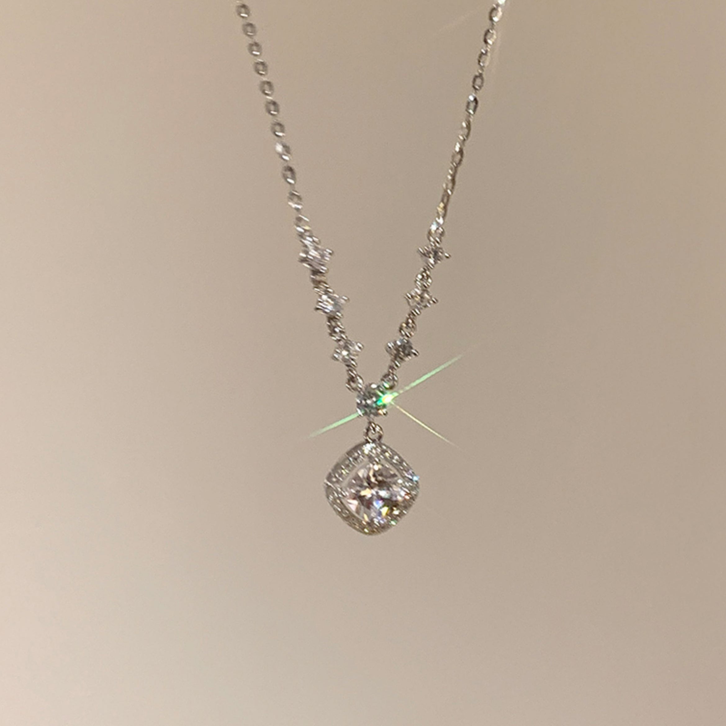 Dainty Sugar Cube Pendant Necklace for Women,Adjustable Chain Stylish Crystal Pendant