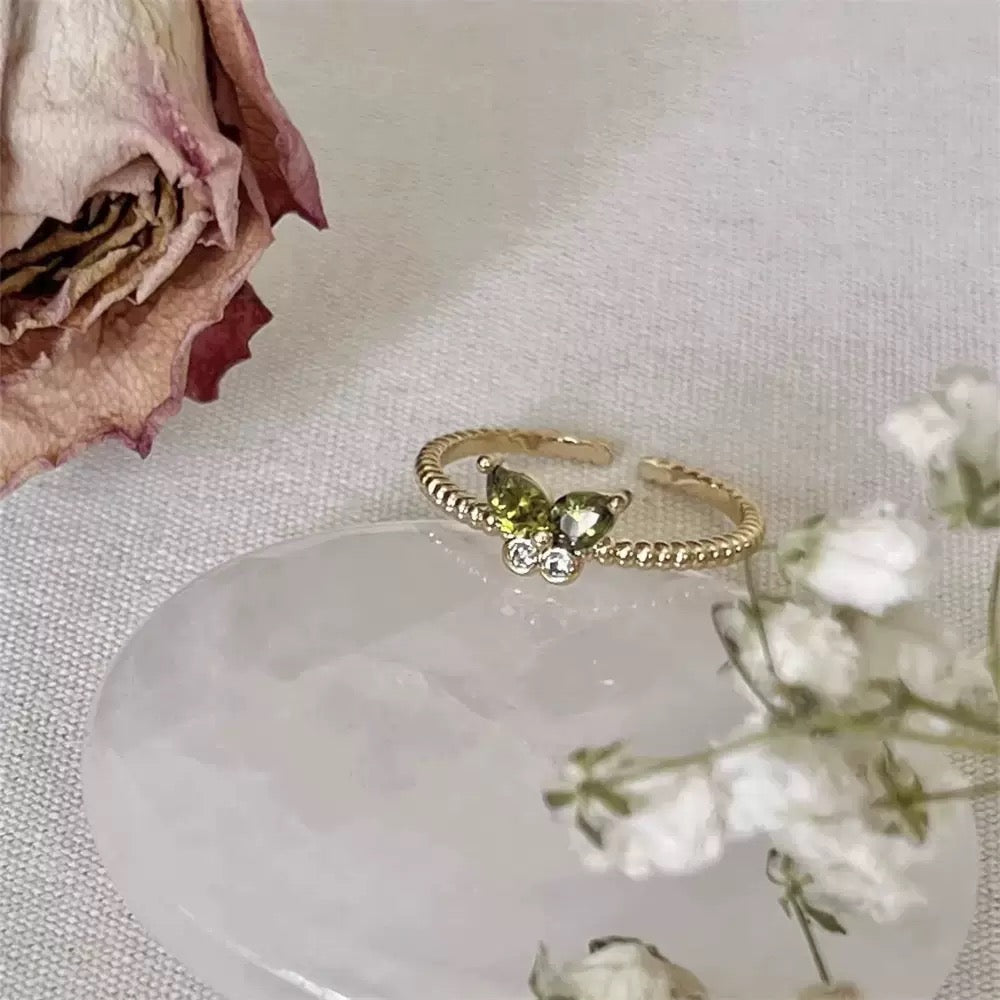 Butterfly Ring 14K Gold Plated Open End Zirconia Ring, Exquisite Stylish Stackable