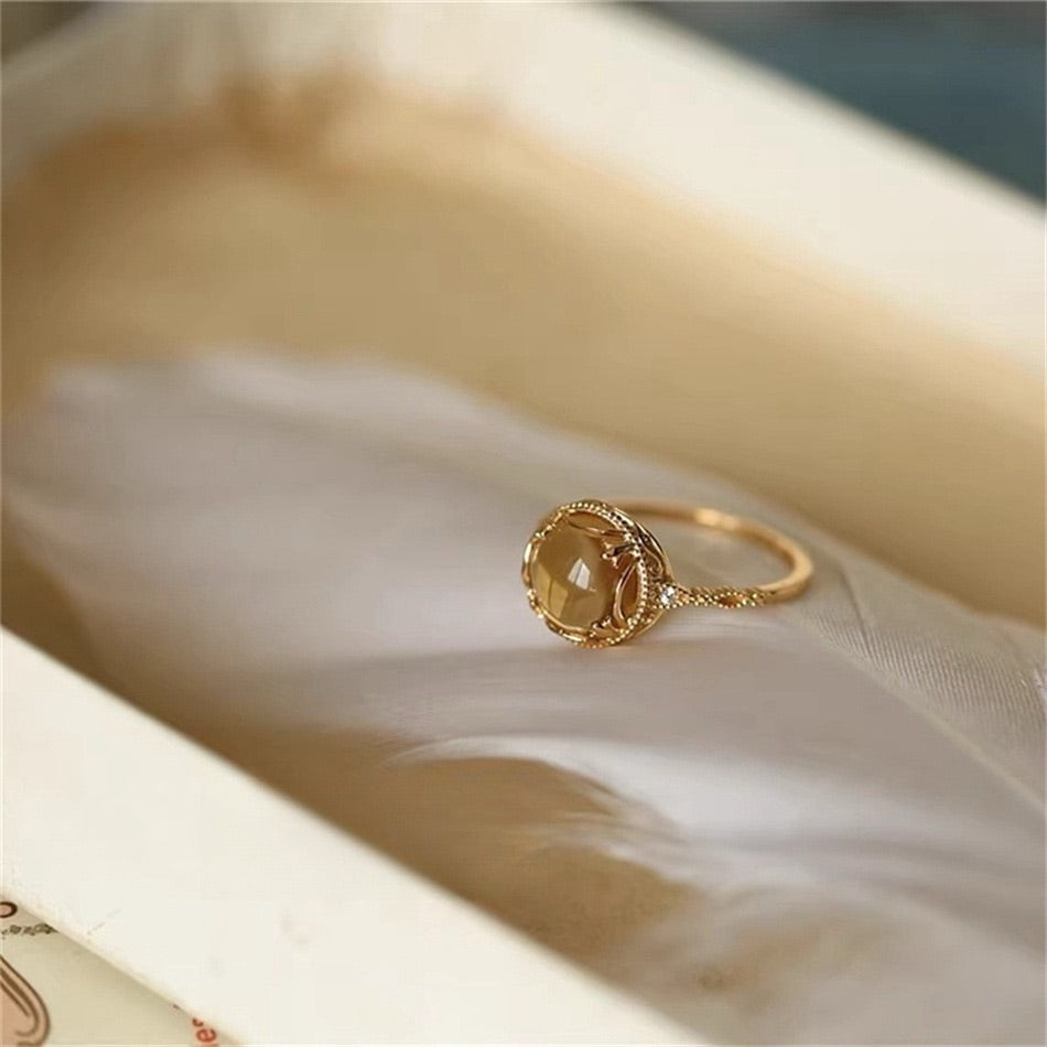Citrine Rings Anniversary 14K Gold Plated Promise Rings Lucky Fortune Gem Gift