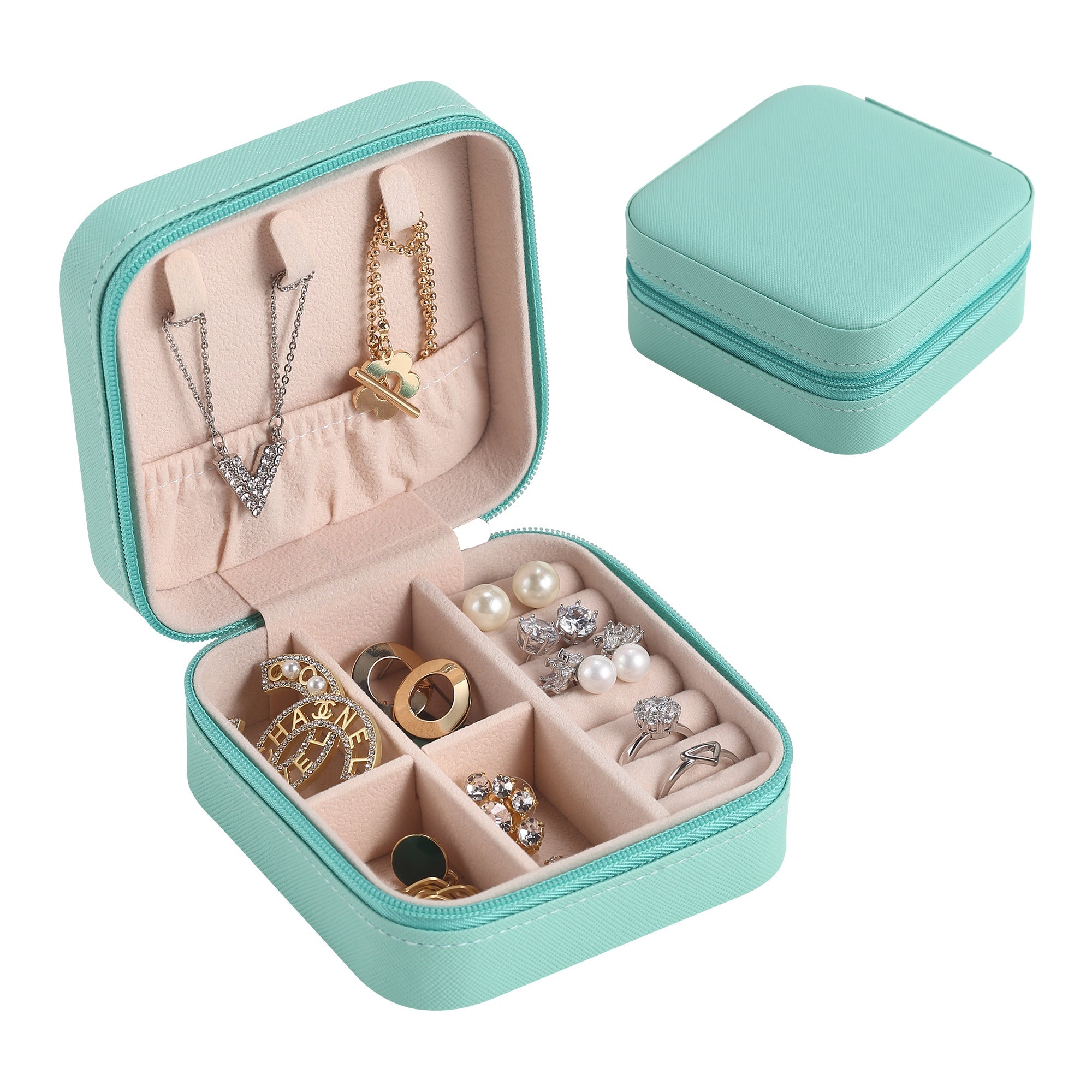 Travel Faux Leather Jewelry Box with Zip