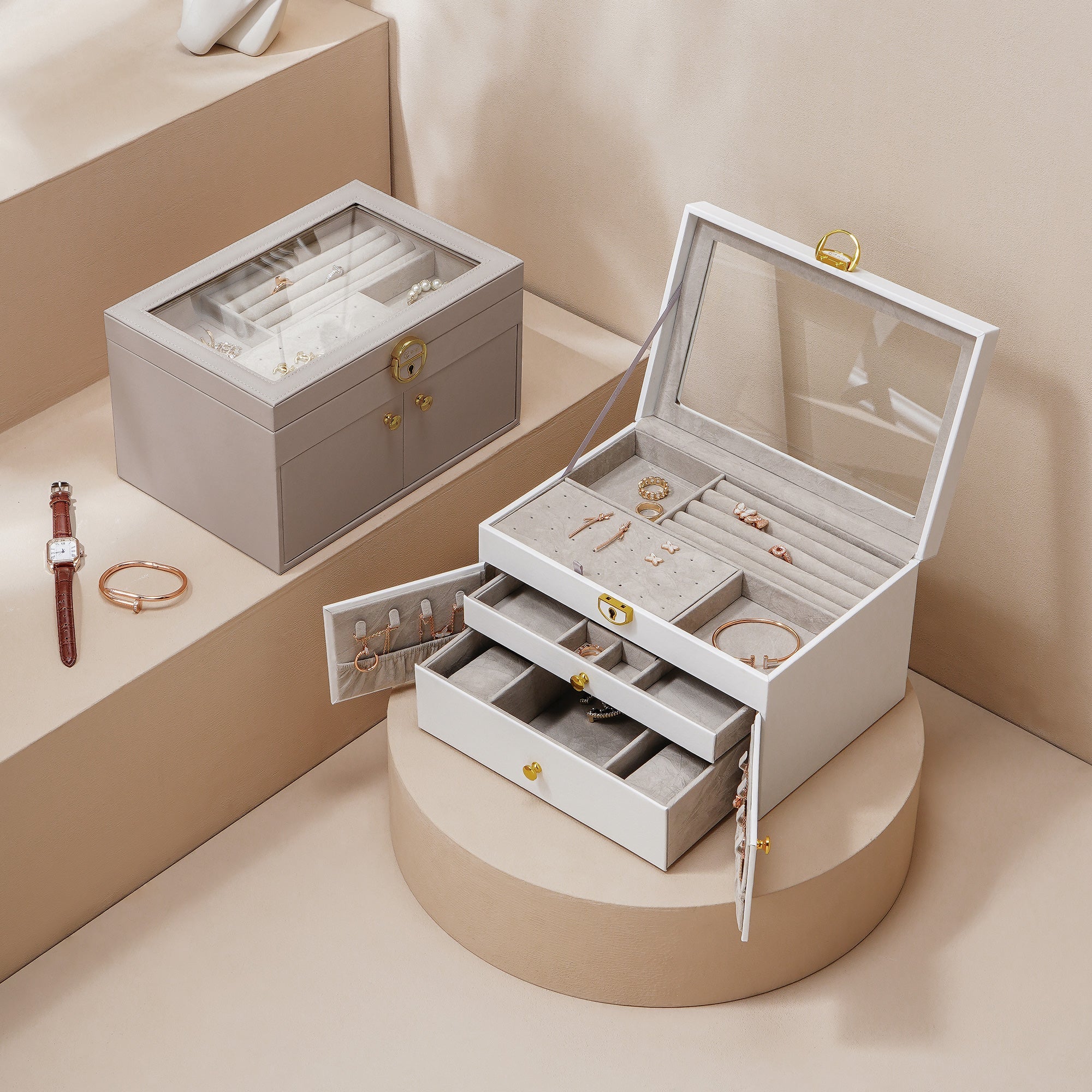 Clear Lid Jewelry Box 3 Layers Jewelry Organizer