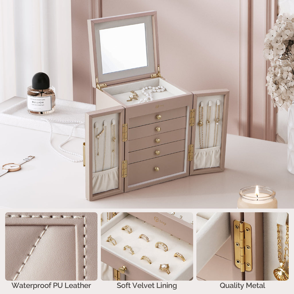 CASEGRACE 6-Tier Jewelry Organizer Box with Mirror