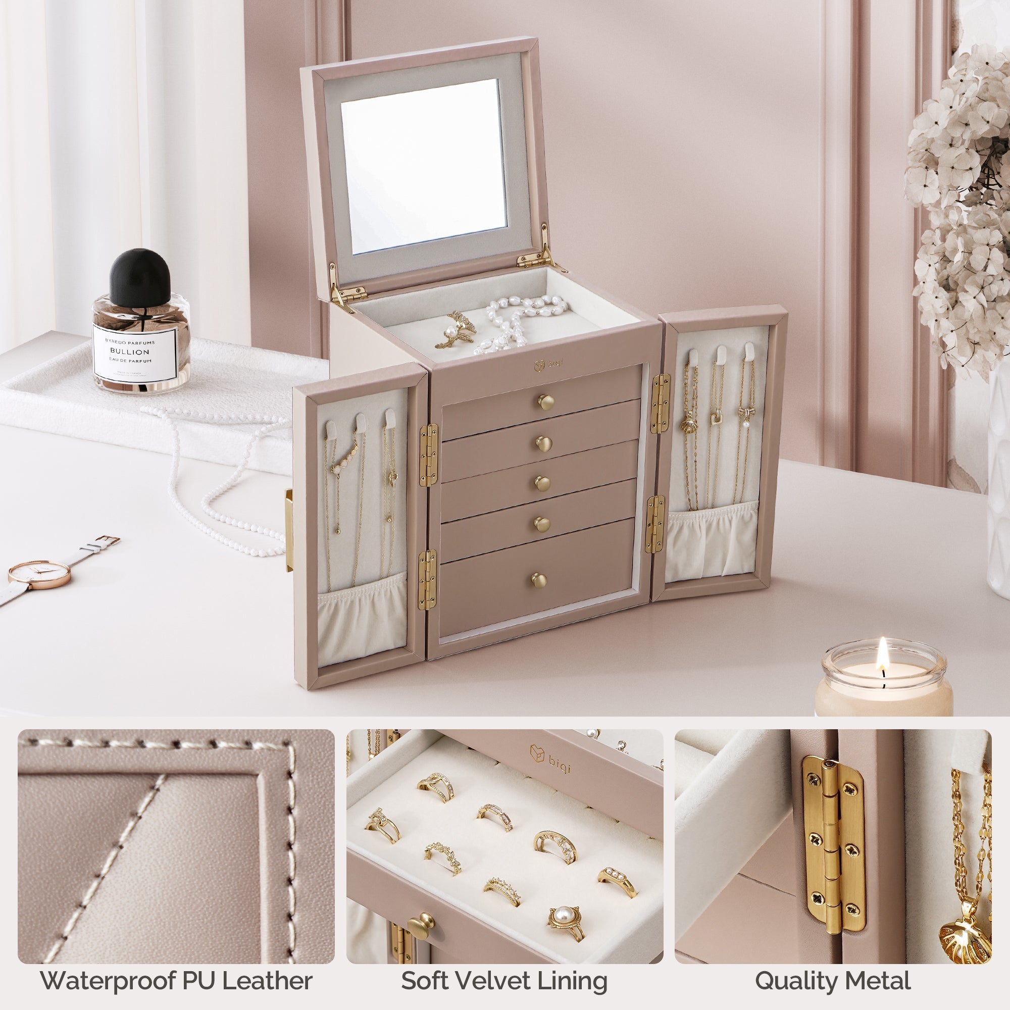 CASEGRACE 6-Tier Jewelry Organizer Box with Mirror