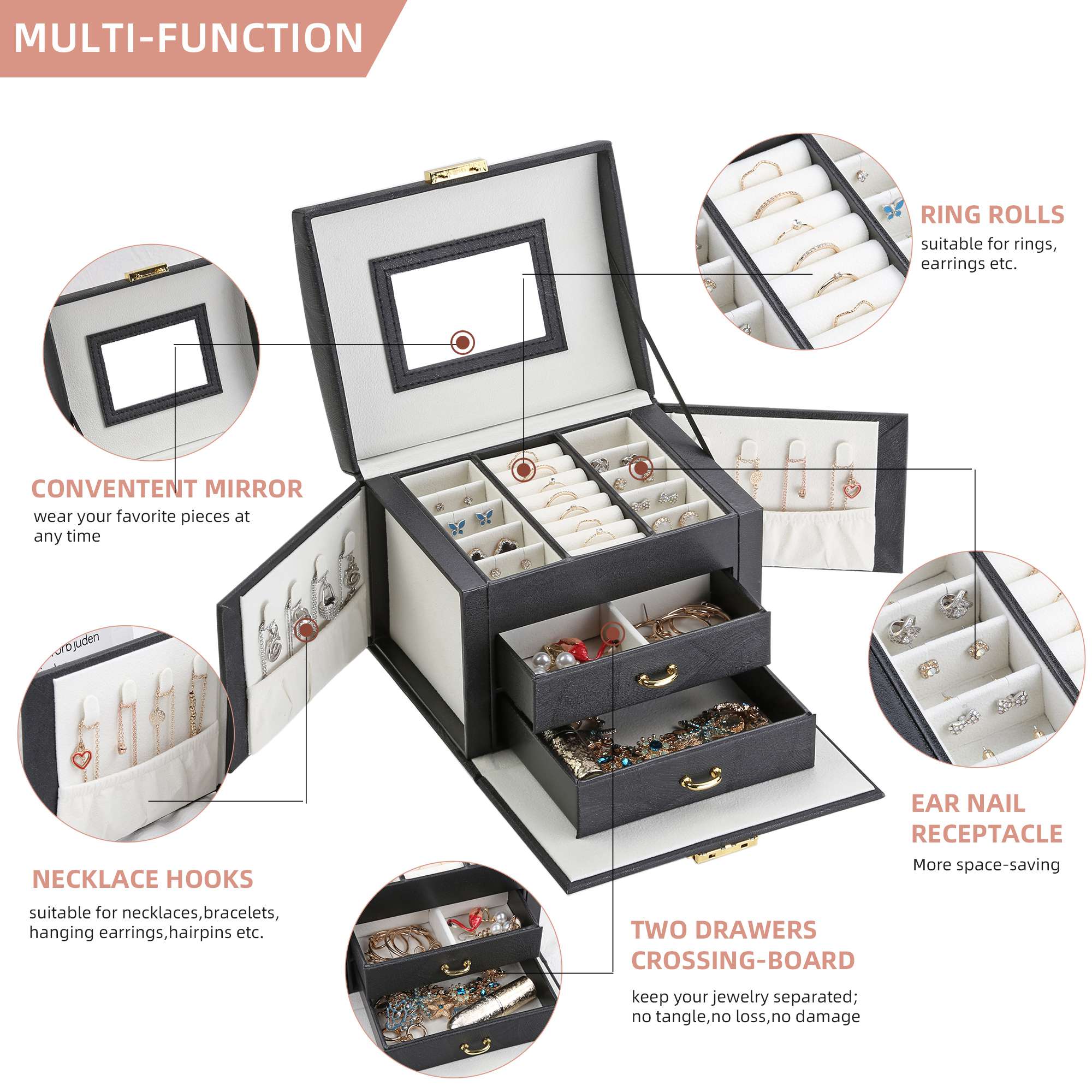 PU Leather Jewelry Storage Box Travel Jewelry Organizer