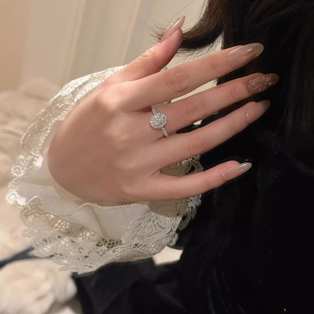 925 Sterling Silver Oval Cut Moissanite Ring Adjustable 14K White Gold-Plated Ring