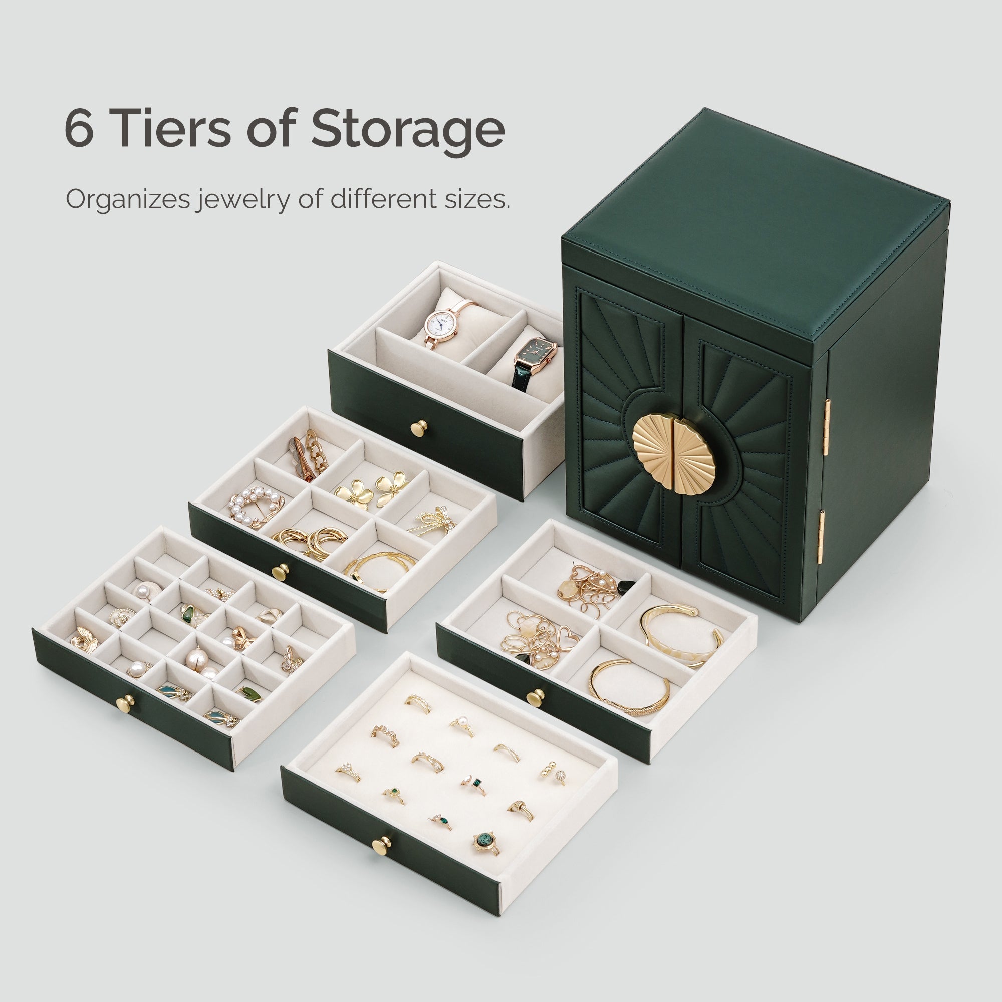 CASEGRACE 6-Tier Jewelry Organizer Box with Mirror