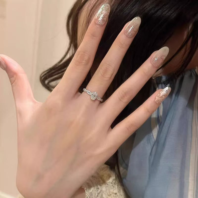 Oval Cut Moissanite Ring Adjustable Open 925 Sterling Silver Engagement & Anniversary Ring 14K White Gold-Plated