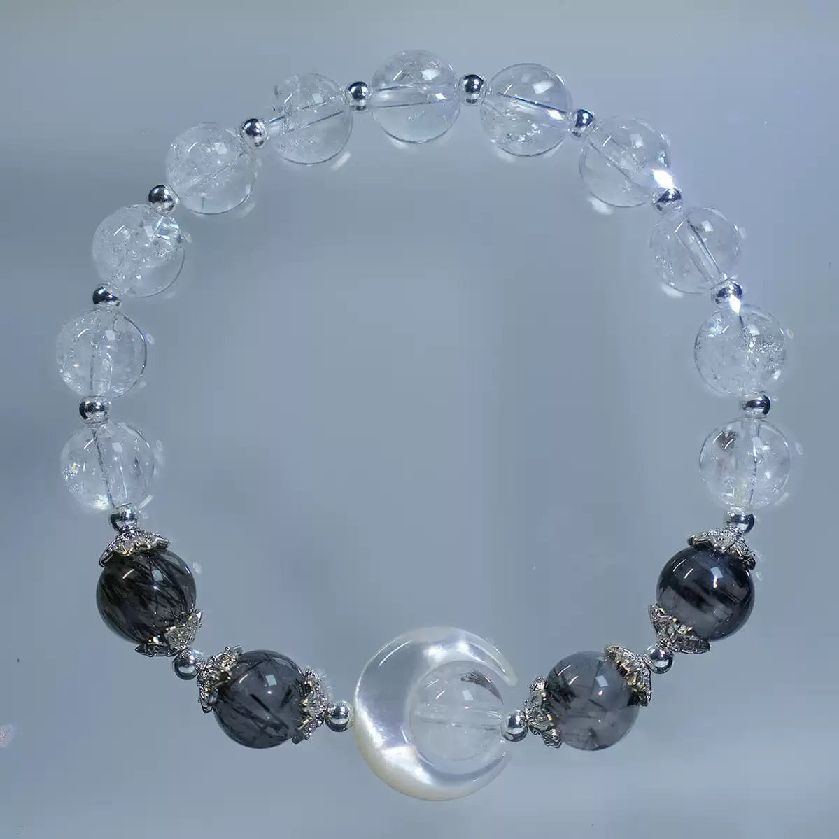 8mm Healing Obsidian White Crystal Bracelet ,Natural White Shell Star Moon Bead Stone Handmade Stretch Wrist Jewelry Gift for Women
