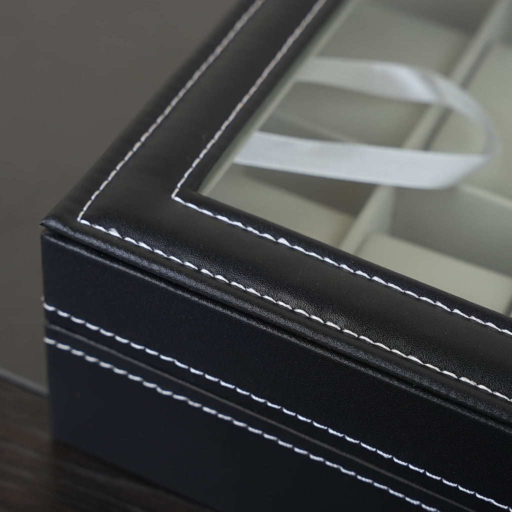 Watch & Sunglass Organizer PU Leather Eyeglasses Collector for Earrings and Necklaces, Jewelry Organizer with Compartment and Lid