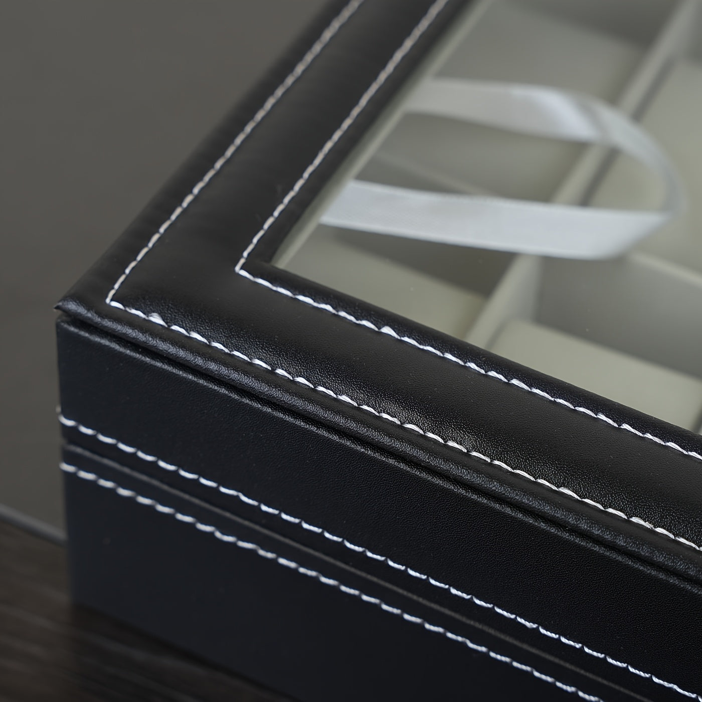 Watch & Sunglass Organizer PU Leather Eyeglasses Collector for Earrings and Necklaces, Jewelry Organizer with Compartment and Lid