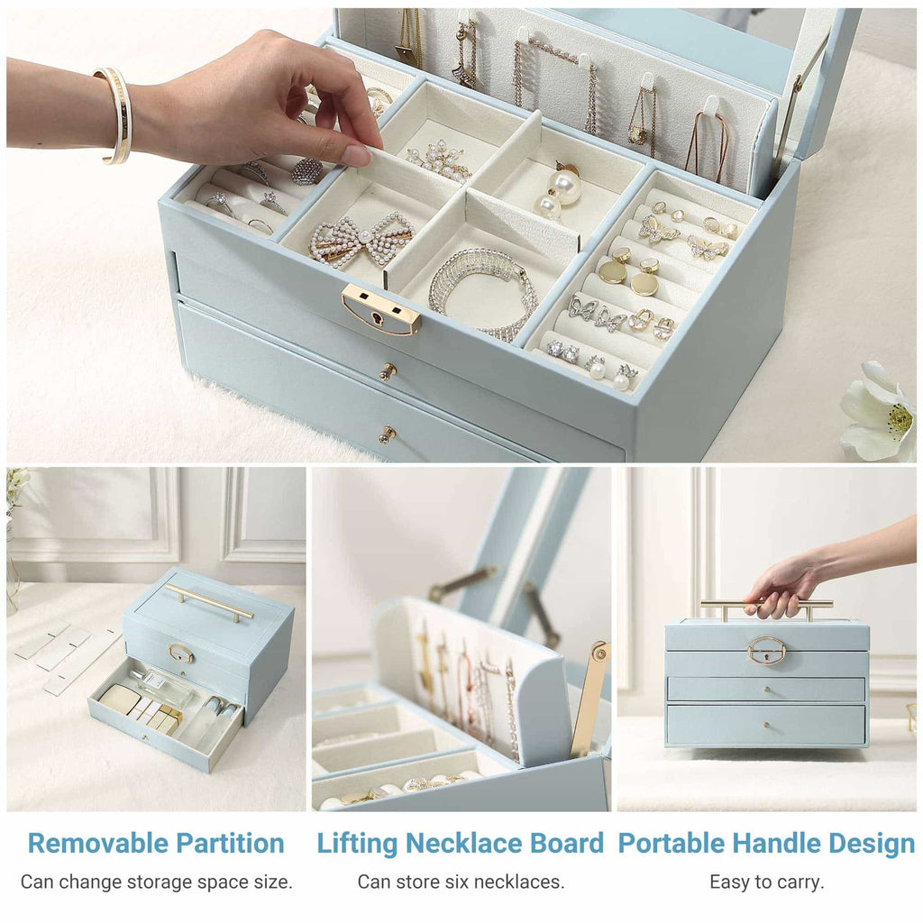 Large Jewellery Box With Lock Decor 3 Drawers
