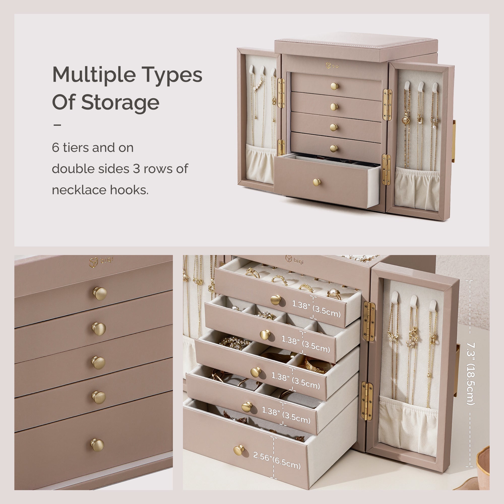 CASEGRACE 6-Tier Jewelry Organizer Box with Mirror