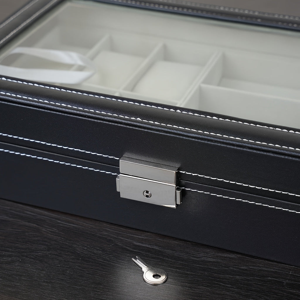Watch & Sunglass Organizer PU Leather Eyeglasses Collector for Earrings and Necklaces, Jewelry Organizer with Compartment and Lid