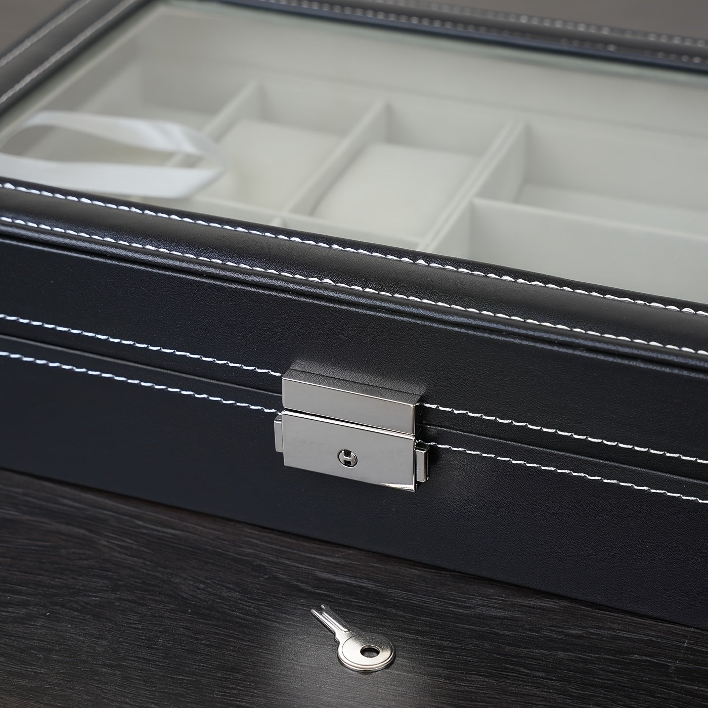 Watch & Sunglass Organizer PU Leather Eyeglasses Collector for Earrings and Necklaces, Jewelry Organizer with Compartment and Lid