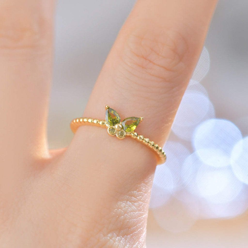 Butterfly Ring 14K Gold Plated Open End Zirconia Ring, Exquisite Stylish Stackable
