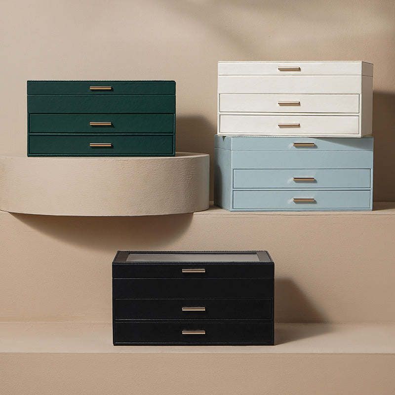 3-Layer Faux Leather Jewelry Box