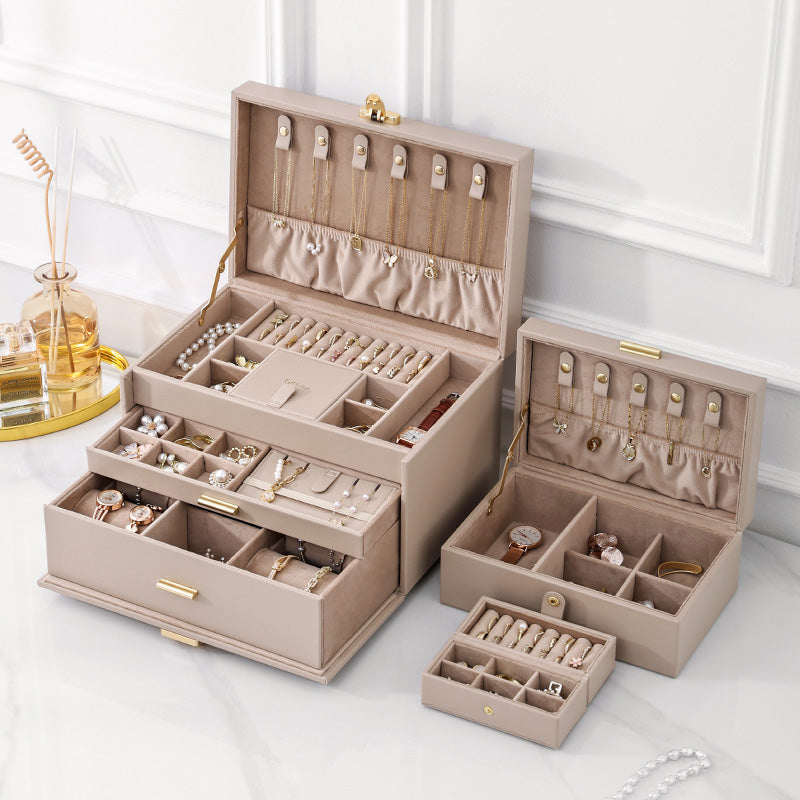 3-Tier Jewelry Organizer Box with 2 Drawers,Large Storage Capacity