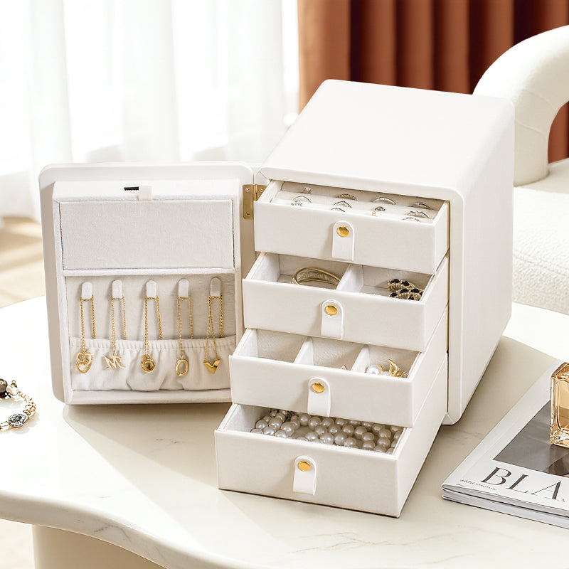 Casegrace Fingerprint Touch Unlock 4-Layer Drawer Jewelry Box, Smart Sensor Keyless, Open-Door Necklaces Organizer