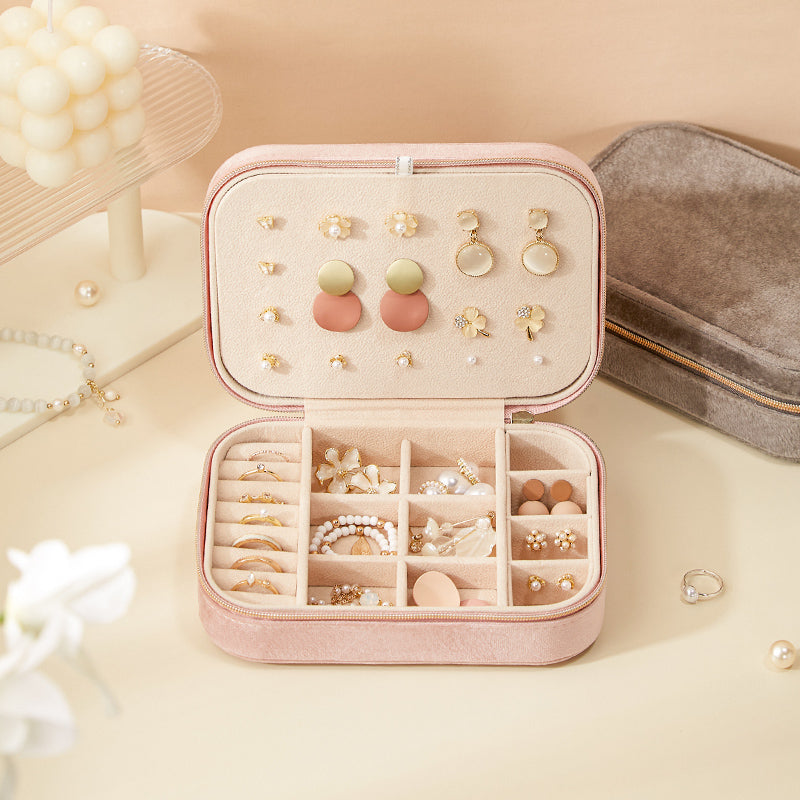 CASEGRACE Travel Zippered Plush Velvet Jewelry Box Earring Case