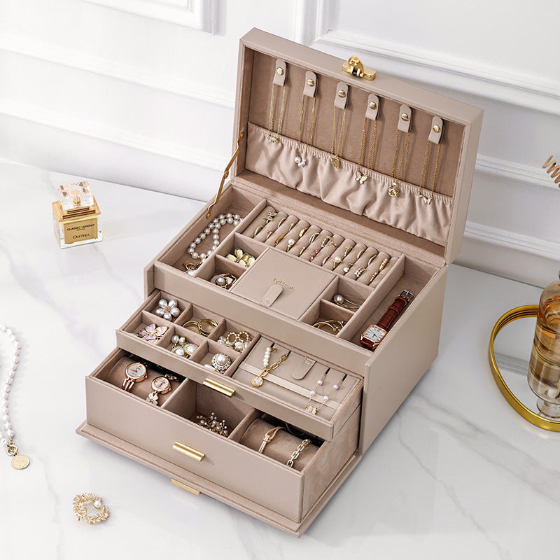 3-Tier Jewelry Organizer Box with 2 Drawers,Large Storage Capacity