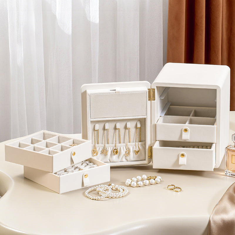 Casegrace Fingerprint Touch Unlock 4-Layer Drawer Jewelry Box, Smart Sensor Keyless, Open-Door Necklaces Organizer