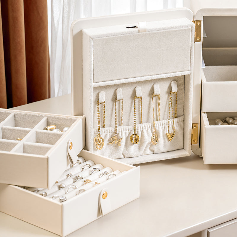 Casegrace Fingerprint Touch Unlock 4-Layer Drawer Jewelry Box, Smart Sensor Keyless, Open-Door Necklaces Organizer