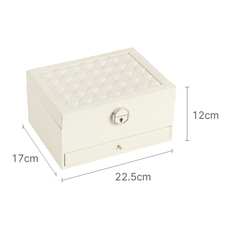 Casegrace Two layer Leather Jewelry Box Organizer With Lock Mirror for Women Girls Travel Case Display Storage