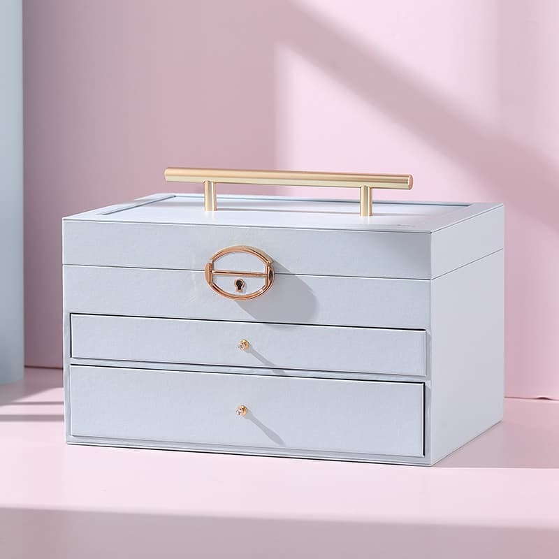 Large Jewellery Box With Lock Decor 3 Drawers