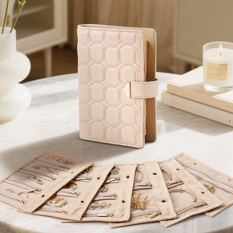 CASEGRACE Travel Jewelry Organizer Case with 6 Clear Zipper Velvet Jewelry Pouch