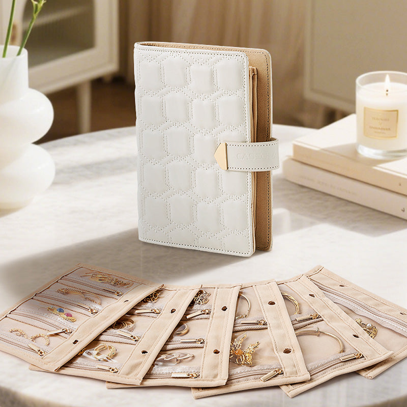 CASEGRACE Travel Jewelry Organizer Case with 6 Clear Zipper Velvet Jewelry Pouch