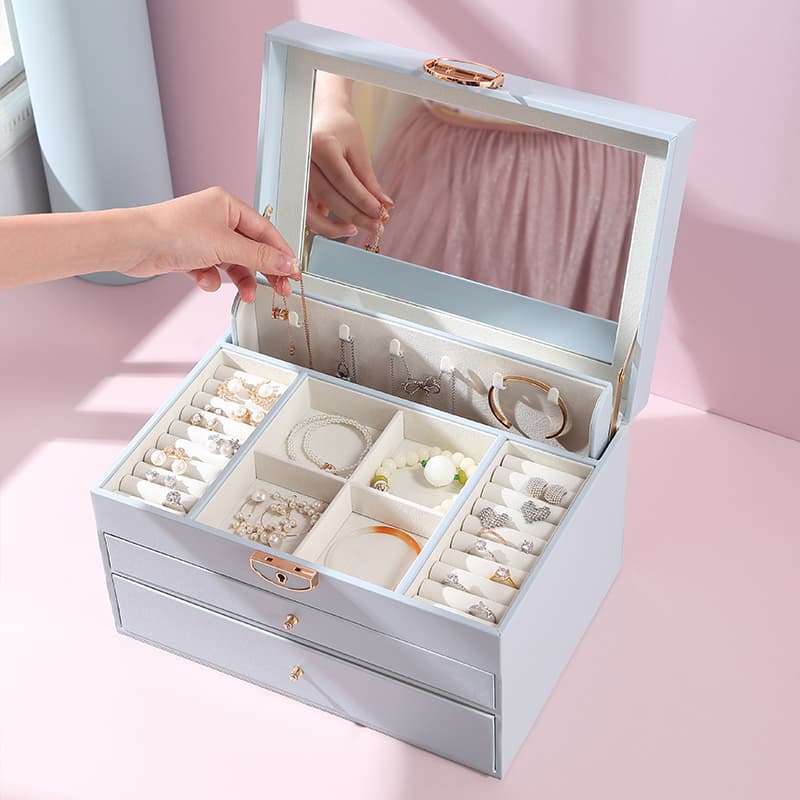 Large Jewellery Box With Lock Decor 3 Drawers
