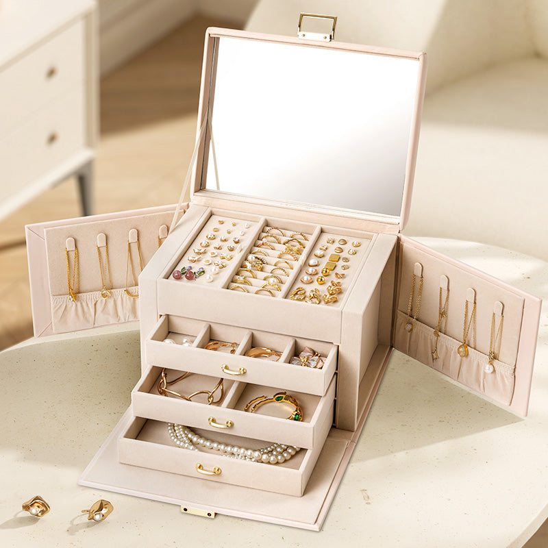 Jewelry Box 4-Tier with Handle Mirror