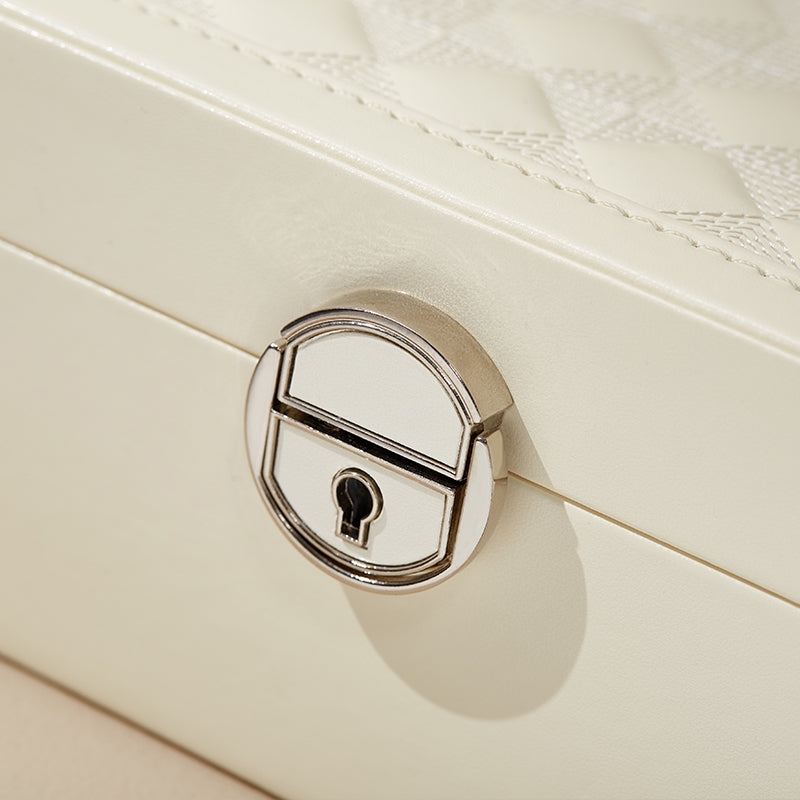 Casegrace 3-in-1 Large Jewelry Storage Box, Detachable Tray, Built-in Mirror, with Key