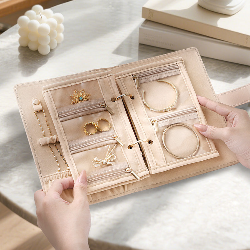 CASEGRACE Travel Jewelry Organizer Case with 6 Clear Zipper Velvet Jewelry Pouch