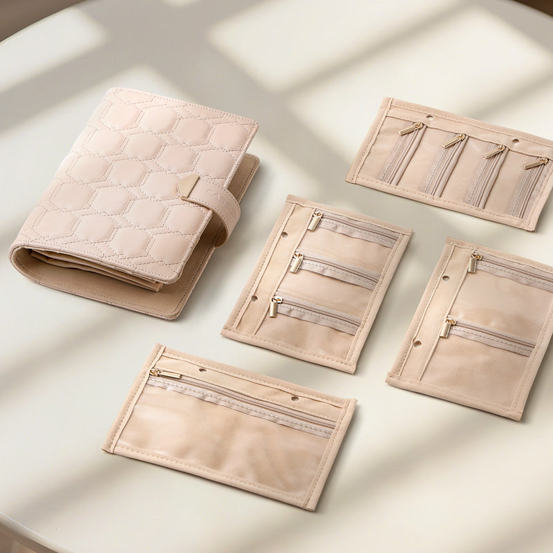 CASEGRACE Travel Jewelry Organizer Case with 6 Clear Zipper Velvet Jewelry Pouch