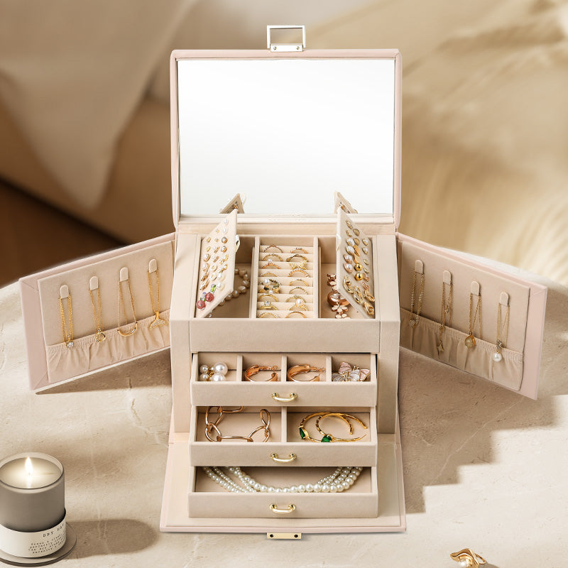 Jewelry Box 4-Tier with Handle Mirror
