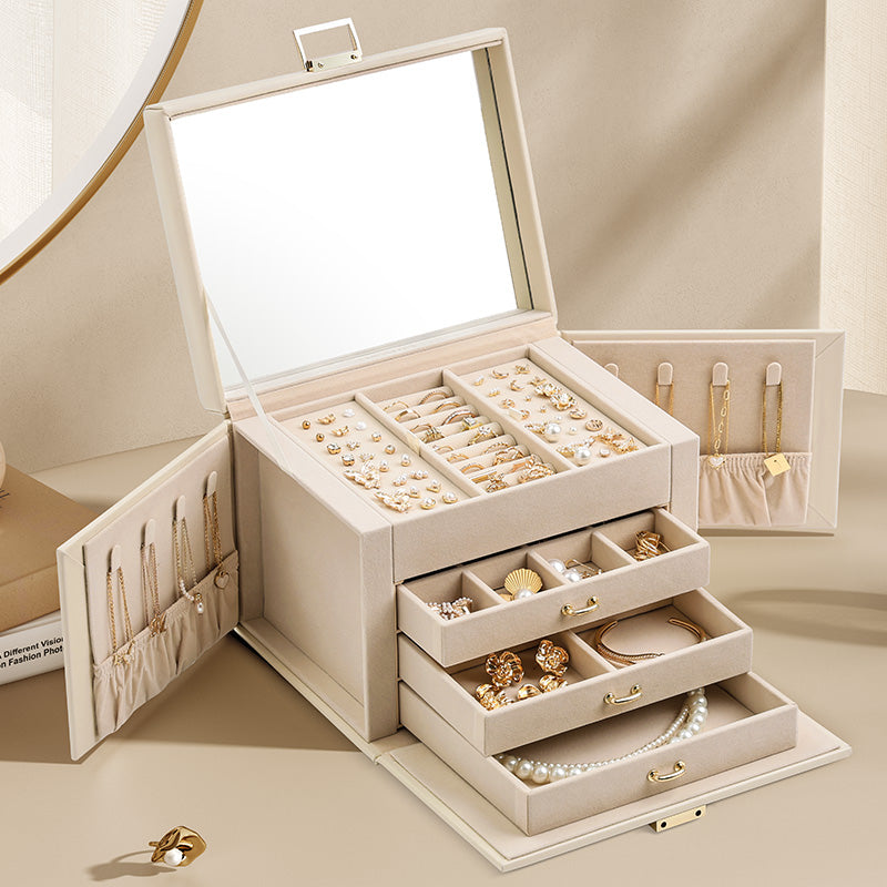 Jewelry Box 4-Tier with Handle Mirror
